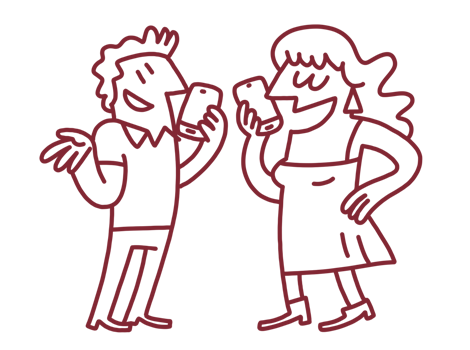 Ilustración de dos personas hablando con teléfonos