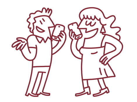 Ilustración de dos personas hablando con teléfonos Ilustración de dos personas hablando con teléfonos