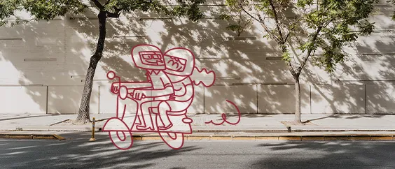 Ilustración de dos personas montadas en moto